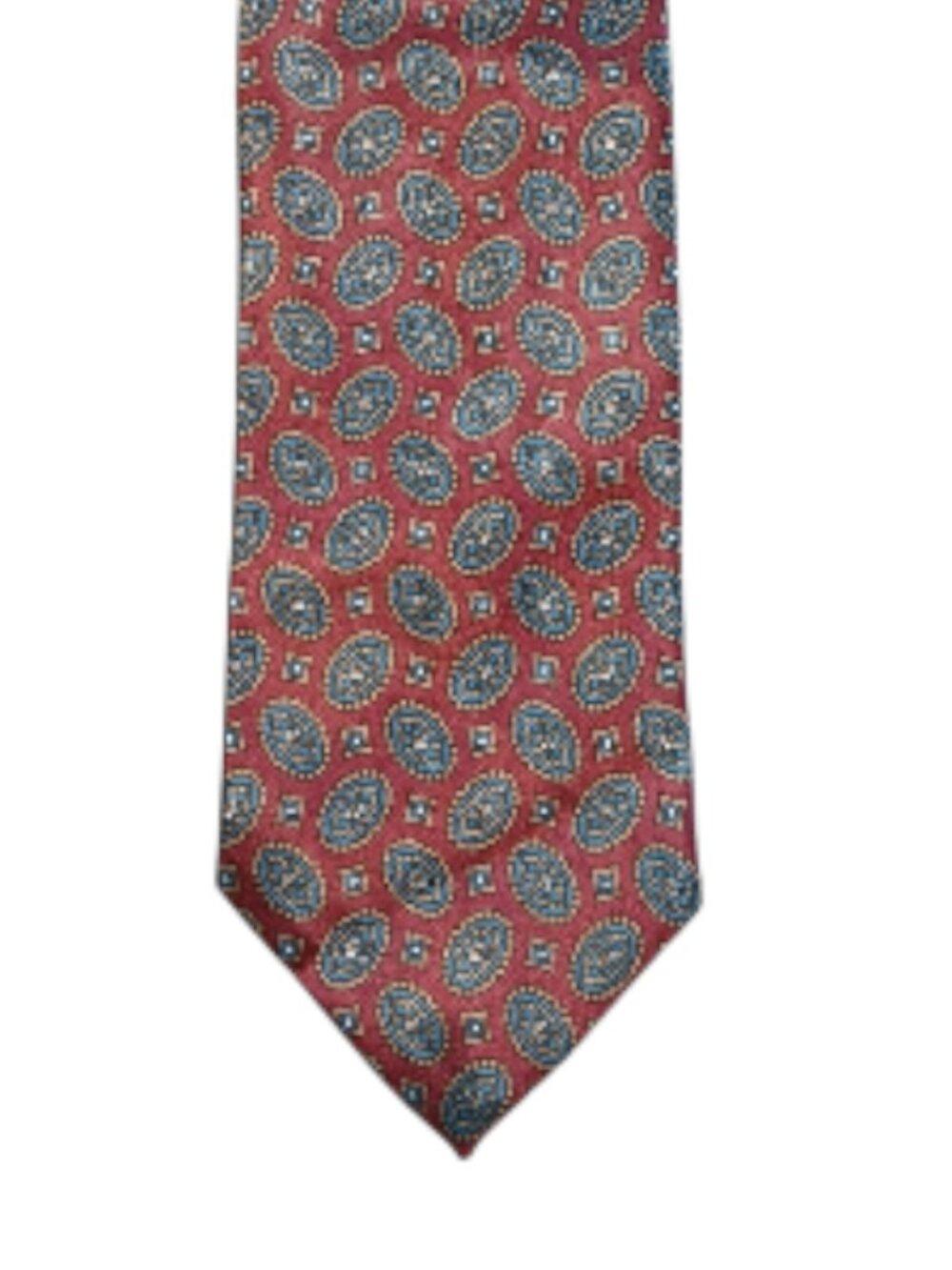 American Edition Red Blue Geometric Medallion Necktie Made USA Classic Vtg Tie